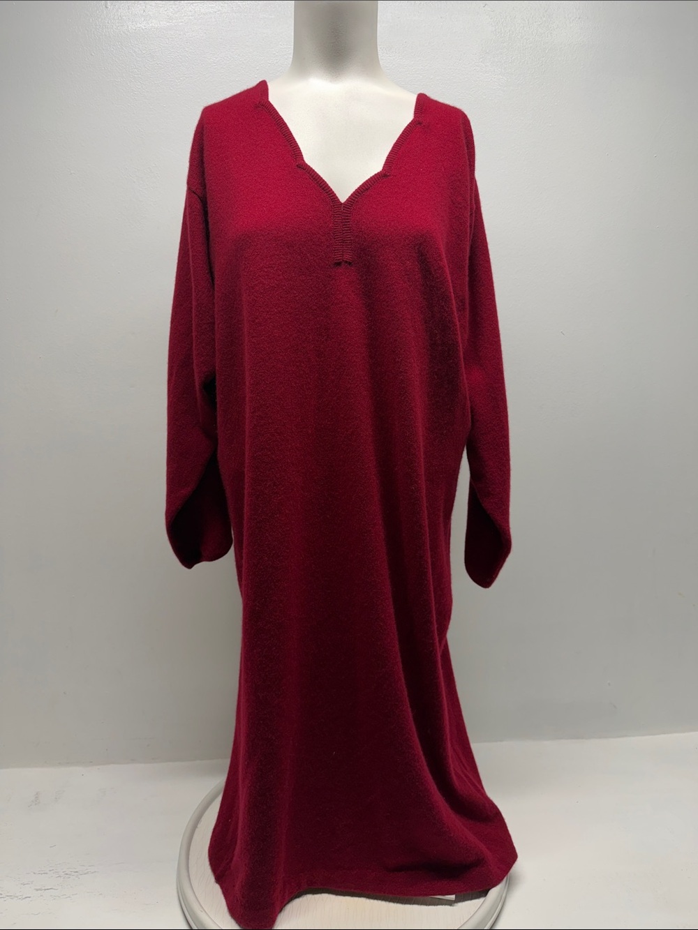 Shi Cashmere Dress Midi 100% Cashmere Knit Long Sleeve Kaftan V Neck Red Size XL